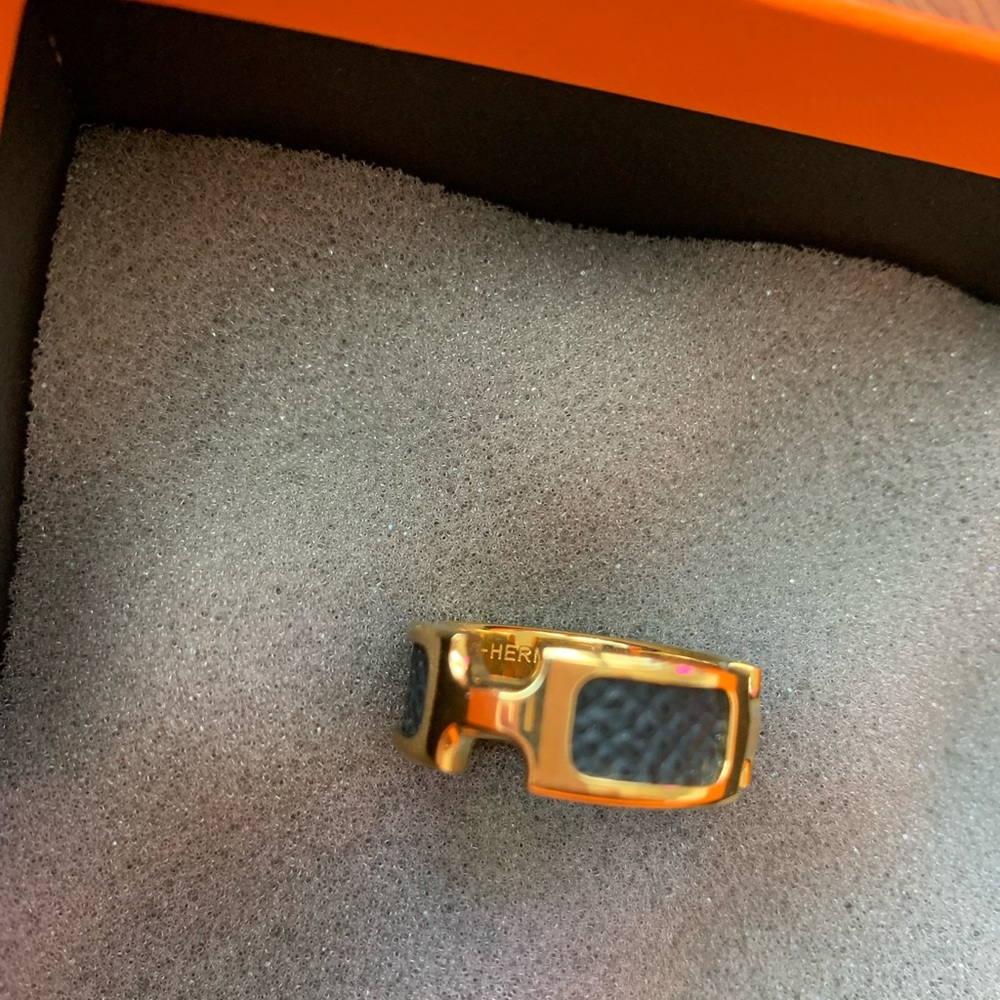 Hermes 0lympe ring, Black and gold, calfskin and metal